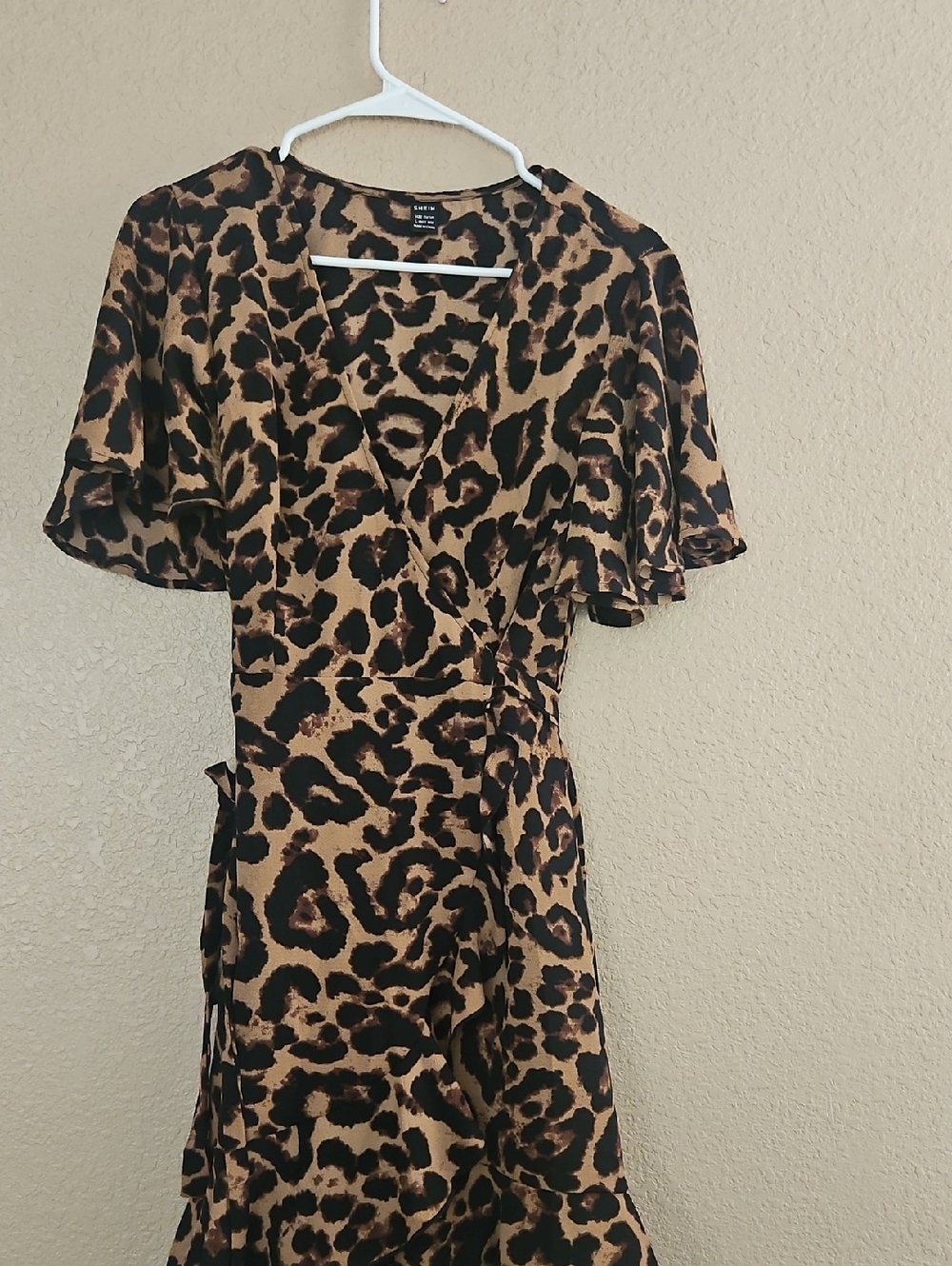 SHEIN Leopard Print Wrap Midi Dress - Brown & Black